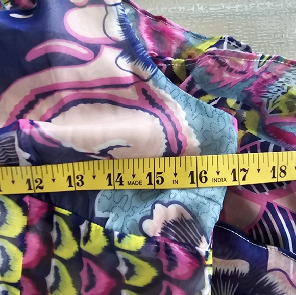 Peppe Peluso Boho Halter Dress L Bright Abstract Print Tiered Ruffle Summer - Picture 14 of 16